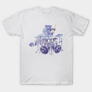 Raccoon Rhythms: Playful Drumming Illustration for Quirky Wildlife Art Enthusiasts T-Shirt